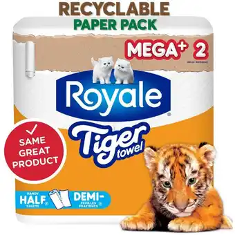 Walmart Royale Tiger Towel Recyclable Paper Pack, 2 Mega+Paper Towel Rolls offer