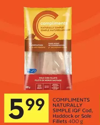 Foodland Compliments Naturally Simple IQF Cod, Haddock or Sole Fillets offer