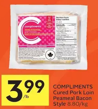 Foodland Compliments Cured Pork Loin Peameal Bacon Style offer