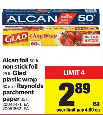 Real Canadian Superstore Alcan Foil, Non Stick Foil, Glad Plastic Wrap or Reynolds Parchment Paper offer