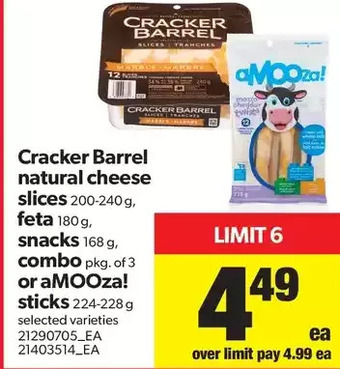 Real Canadian Superstore Cracker Barrel Natural Cheese Slices, Feta, Snacks, Combo or Amooza! Sticks offer