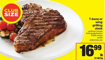 Real Canadian Superstore T-Bone or Wing Grilling Steak offer