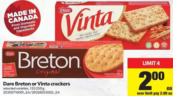 Real Canadian Superstore Dare Breton or Vinta Crackers offer