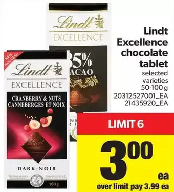 Real Canadian Superstore Lindt Excellence Chocolate Tablet offer