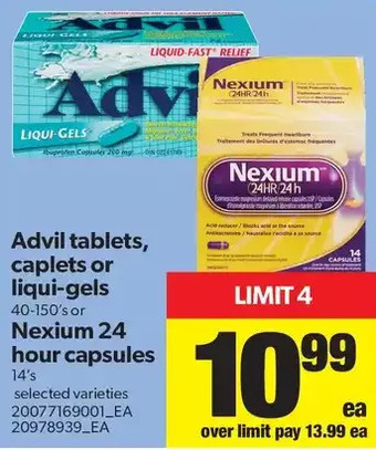 Real Canadian Superstore Advil Tablets, Caplets or Liqui-Gels or Nexium 24 Hour Capsules offer