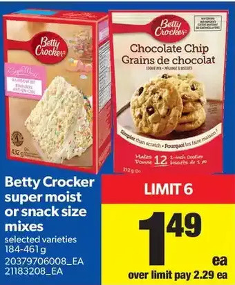 Real Canadian Superstore Betty Crocker Super Moist or Snack Size Mixes offer
