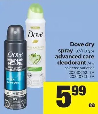 Real Canadian Superstore Dove Dry Spray or Advanced Care Deodorant offer
