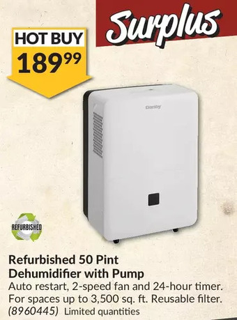 Princess Auto Refurbished 50 Pint Dehumidifier with Pump offer