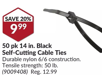Princess Auto 50 pk 14 in. Black Self-Cutting Cable Ties offer