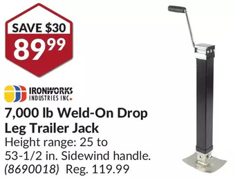 Princess Auto Ironworks 7,000 lb Weld-On Drop Leg Trailer Jack offer