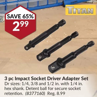 Princess Auto Titan 3 pc Impact Socket Driver Adapter Set offer