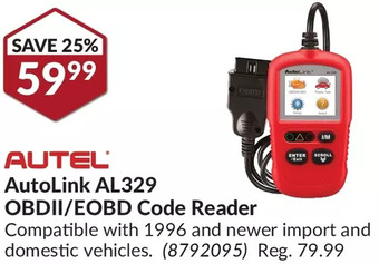 Princess Auto Autel AutoLink AL329 OBDII/EOBD Code Reader offer