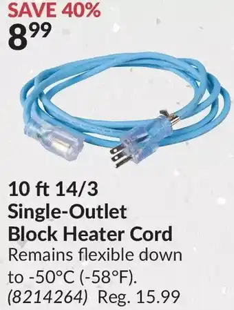 Princess Auto Power Fist 10 ft 14/3 Single-Outlet Block Heater Cord offer