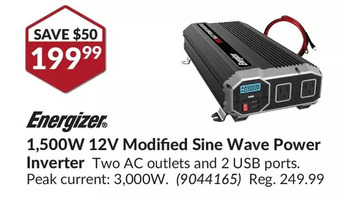 Princess Auto Energizer 1,500W 12V Modified Sine Wave Power Inverter offer