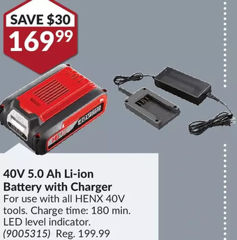 Princess Auto Henx 40V 5.0 Ah Li-Ion Battery with Charger offer