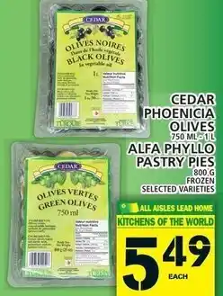 Food Basics Cedar Phoenicia Olivia 750ml-1L Alfa Phyllo Pastry Pies 800g offer