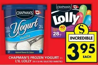 Food Basics Chapman's Frozen Yogurt 2L L'il Lolloy 28 x 50 ml offer