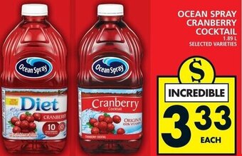 Food Basics Ocean Spray Cranberry Cocktail 1.89L offer