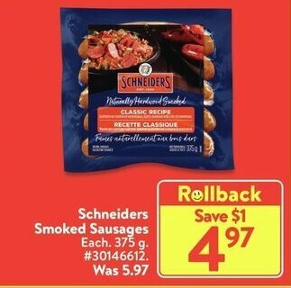 Walmart Schneiders Smoked Sausages offer