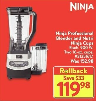 Walmart Ninja Professional Blender And Nutri Ninja Cups offer