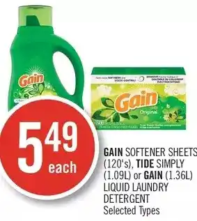 Shoppers Drug Mart Gain Softener Sheets, Tide Simply or Gain Liquid Laundry Detergent offer