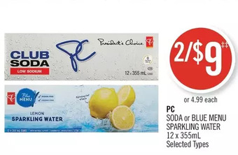 Shoppers Drug Mart PC Soda or Blue Menu Sparkling Water offer