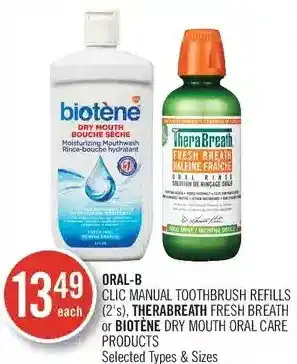 Shoppers Drug Mart Oral-B Clic Manual Toothbrush Refills, Therabreath Fresh Breath or Biotène Dry Mouth Oral Care Products offer