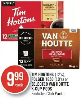 Shoppers Drug Mart Tim Hortons, Folger 1850 or Van Houtte K-Cup Pods offer