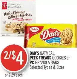 Shoppers Drug Mart Dad's Oatmeal, Peek Freans Cookies or PC Granola Bars offer