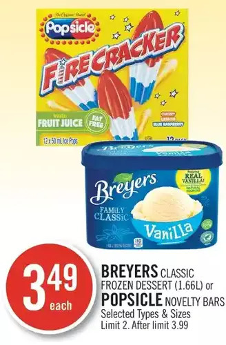 Shoppers Drug Mart Breyers Classic Frozen Dessert or Popsicle Novelty Bars offer