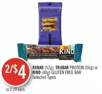Shoppers Drug Mart Rxbar, Trubar Protein or Kind Gluten Free Bar offer