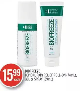 Shoppers Drug Mart Biofreeze Topical Pain Relief Roll-On, Gel or Spray offer