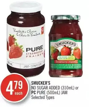 Shoppers Drug Mart Smucker's No Sugar Added or PC Pure Jam offer
