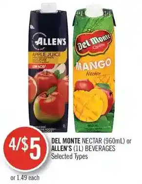Shoppers Drug Mart Del Monte Nectar or Allen's Beverages offer