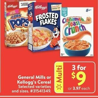 Walmart General Mills or Kellogg's Cereal offer