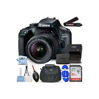 Best Buy Canon eos 4000d / rebel t100 with ef-s 18-55mm iii lens - 7pc accessory bundle includes: sandisk ultra 32gb sd, memory card r offer