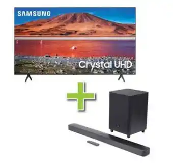 Aaron's 75" samsung 4k ultra hd smart tv & jbl 5.1ch soundbar w/ subwoofer offer