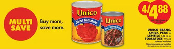 No Frills Unico Beans, Chick Peas or Lentils or Tomatoes offer