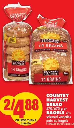 No Frills Country Harvest Bread or Bagels offer