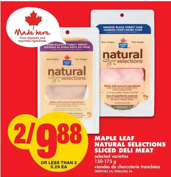 No Frills Maple Leaf Natural Selections Sliced Deli Meat offer