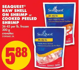 No Frills Seaquest Raw Shell on Shrimp or Cooked Peeled Shrimp offer