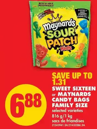 No Frills Sweet Sixteen or Maynards Candy Bags Family Size offer