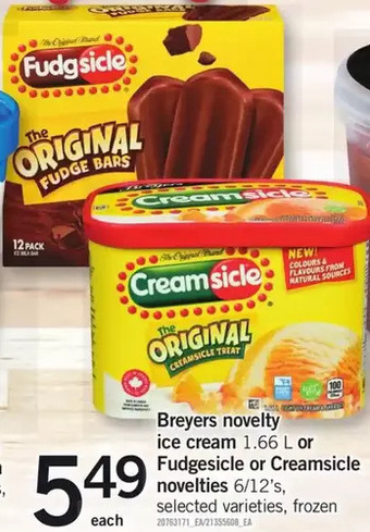 Fortinos Breyers Novelty Ice Cream or Fudgesicle or Creamsicle Novelties offer