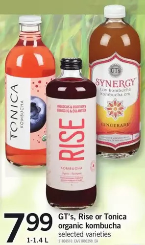 Fortinos Gt's, Rise or Tonica Organic Kombucha offer