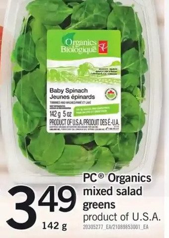 Fortinos PC Organics Mixed Salad Greens offer