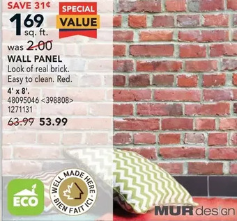 RONA Mur Design Wall Panel. 4' X 8' offer
