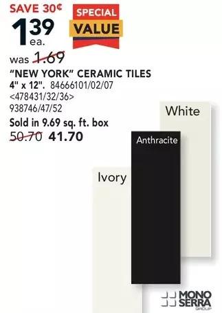 RONA Mono Serra "New York" Ceramic Tiles offer