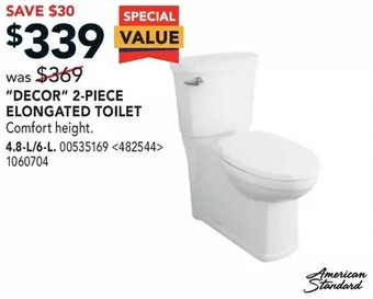 RONA American Standard "Decor" 2-Piece Elongated Toilet offer