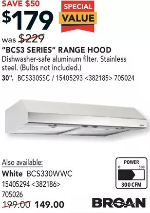 RONA Broan "Bcs3 Series" Range Hood offer