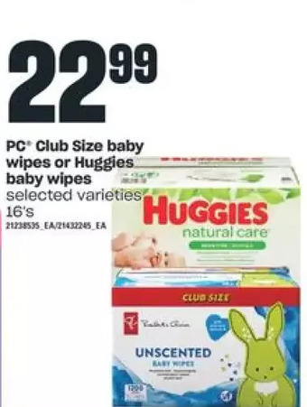 Independent Grocer PC Club Size Baby Wipes or Huggies Baby Wipes offer